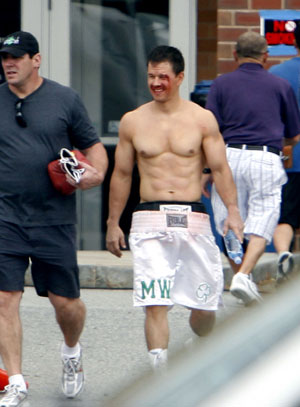 Mark Wahlberg leaves the hospital still in costume for The Fighter
