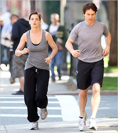 Tom Cruise and Katie Holmes jogging in Boston