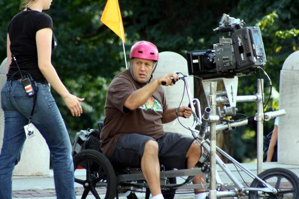 Kevin James takes a ride around Boston Common on a 3 wheeled bike for a scene from Zookeeper