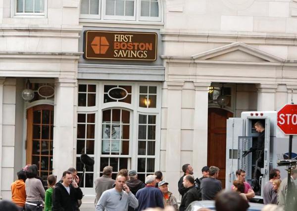 New Spin Laundry transformed into a bank for made in Boston movie 