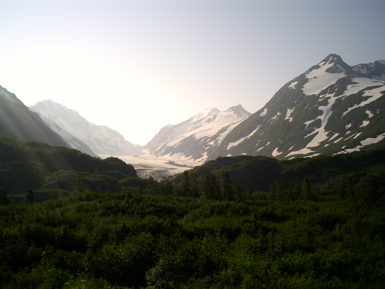 Alaska mountain with glacier and rainbow