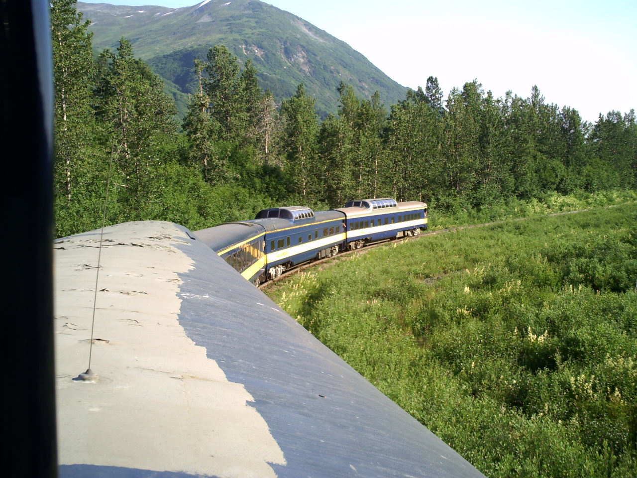 Alaska Railroad rear of train from Goldstar outside viewing platform