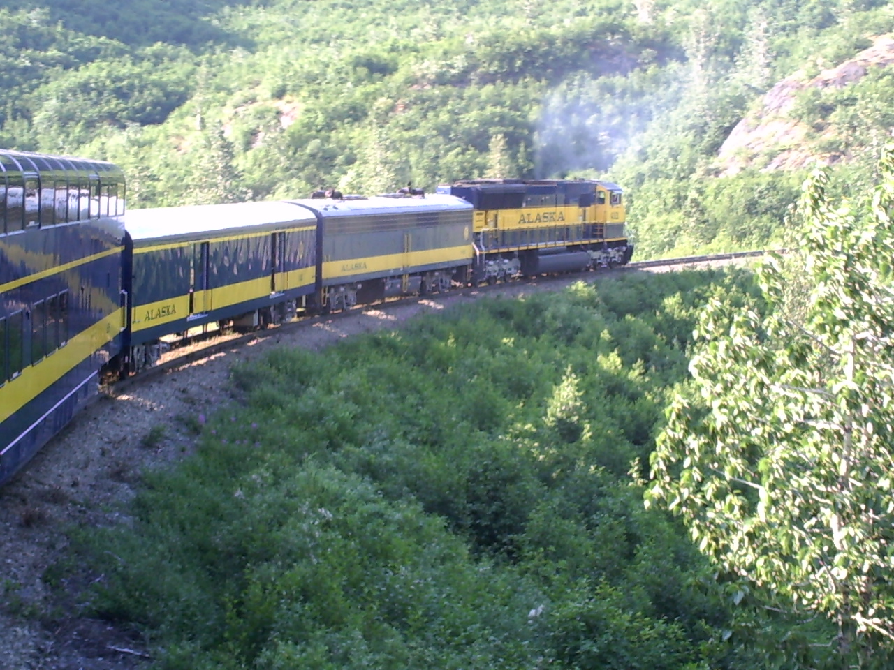 Alaska Railroad front of train from Goldstar outside viewing platform