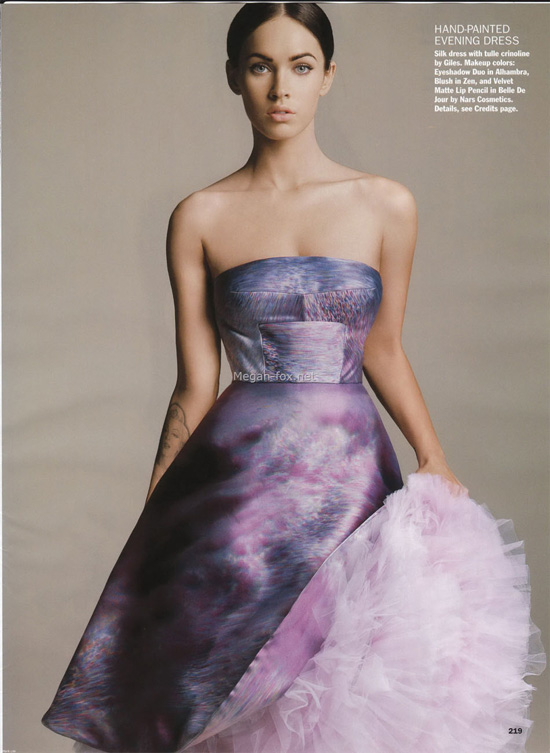 Megan Fox in hand painted purple pink dress